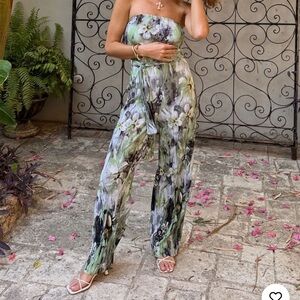 12th Tribe- Verbena Plisse Strapless Jumpsuit